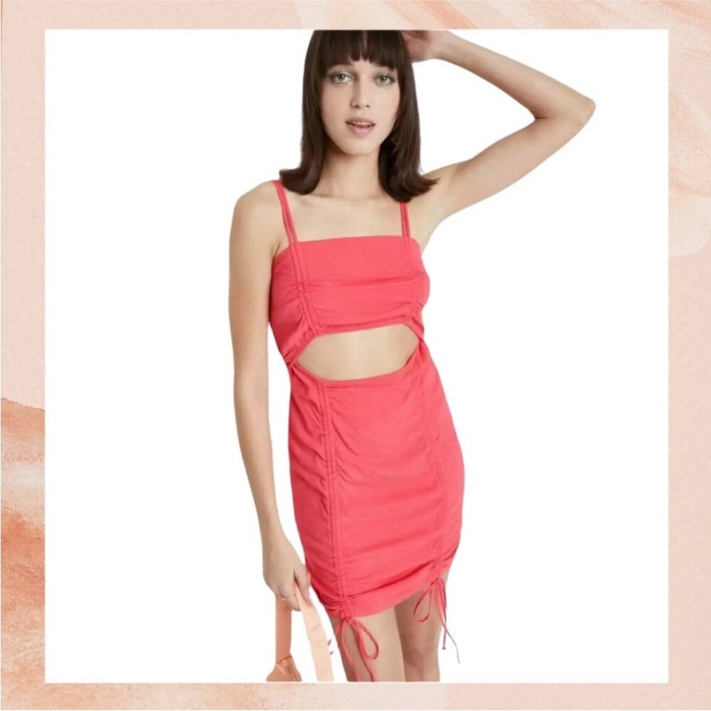 Vibrant Pink Cut-Out Ruched Mini Bodycon Dress BRAND NEW
